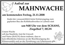 Flyer Mahnwache HGW
